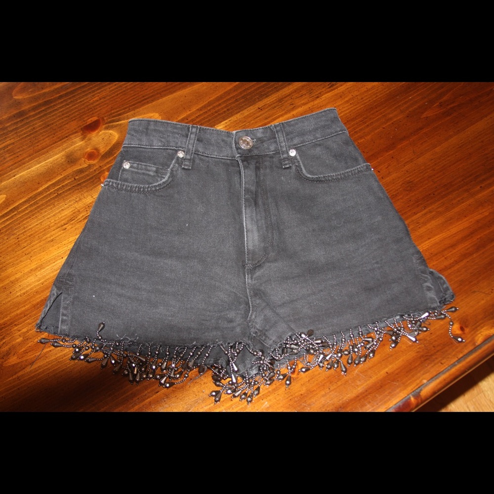jean shorts with beads on bottom!